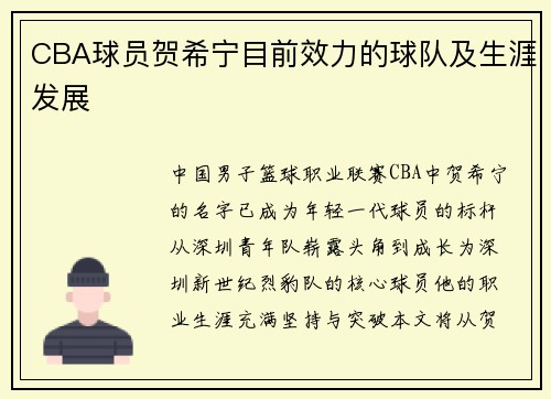 CBA球员贺希宁目前效力的球队及生涯发展
